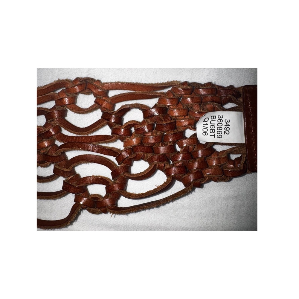 Vtg Y2K Woven Leather Macrame Fringe Belt Brown Boho Western O-Ring 2000s - Picture 2 of 4